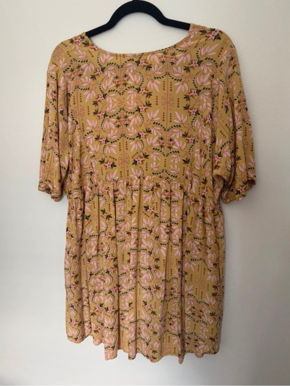 NATURAL LIFE Stella Mustard Pink Floral V-Neck Mini Dress - Picture 2 of 3